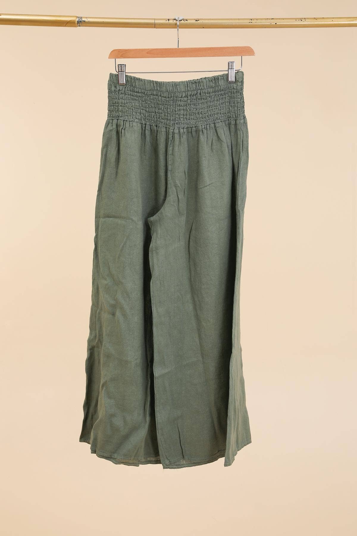 Linen Trousers With Elastic Cinched Waist