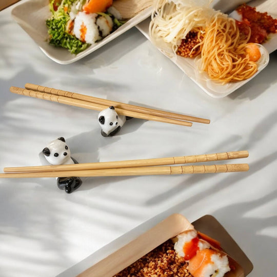Two Ceramic Porcelain Panda Chopstick Rests