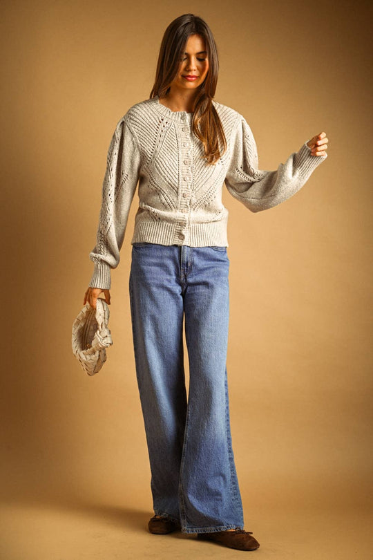 Pointelle Openwork Knit Cardigan with Buttons