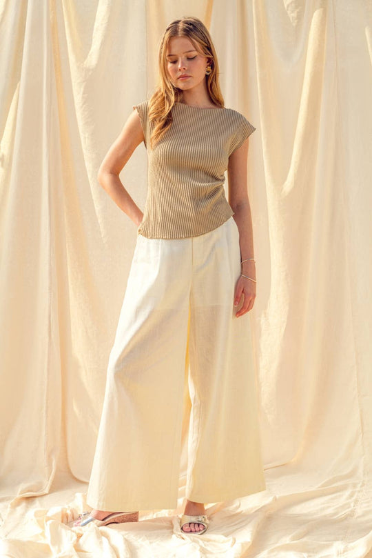 Crinkled Cap Sleeve Shirred Tee