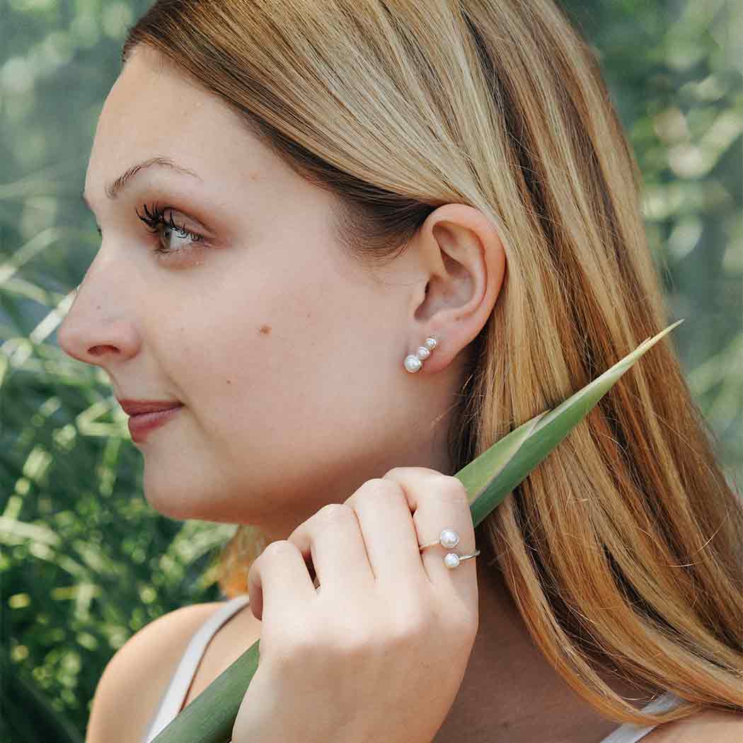 Sterling Silver Three Pearl Post Earrings