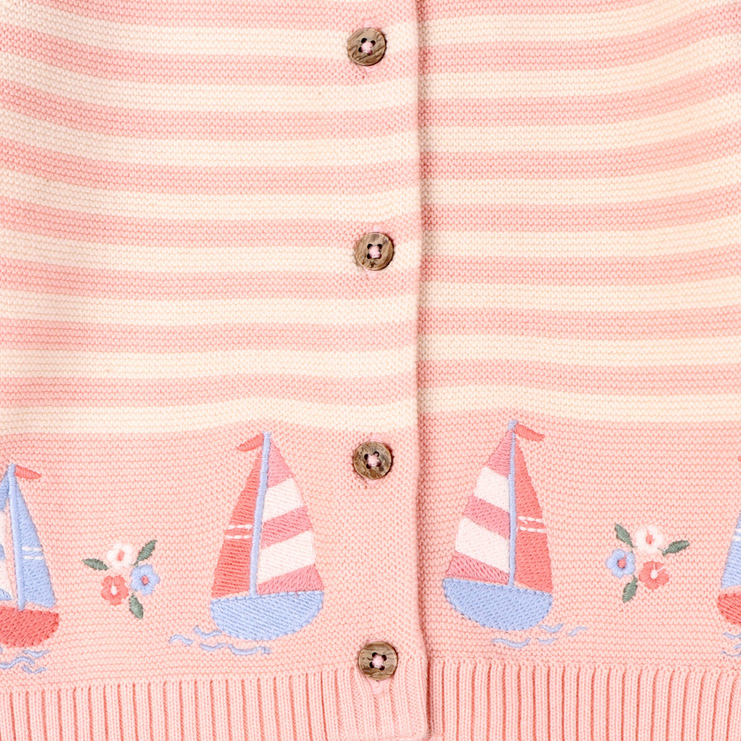 Sailboats & Stripe Baby Knit Cardigan