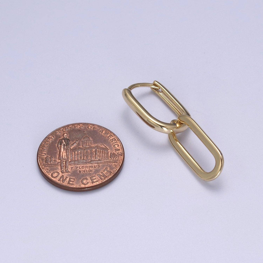 14K Gold Filled Oval Hoop With Dangle Link Chain