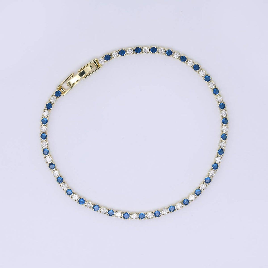 24K Gold Filled 2.2mm Blue & Clear CZ Tennis Bracelet