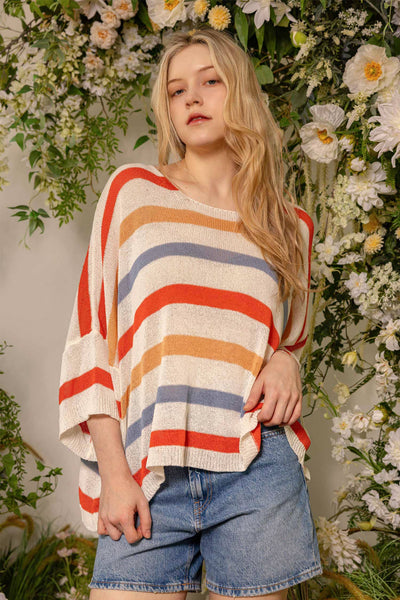 Loose Fit Multicolor Striped Knit Top