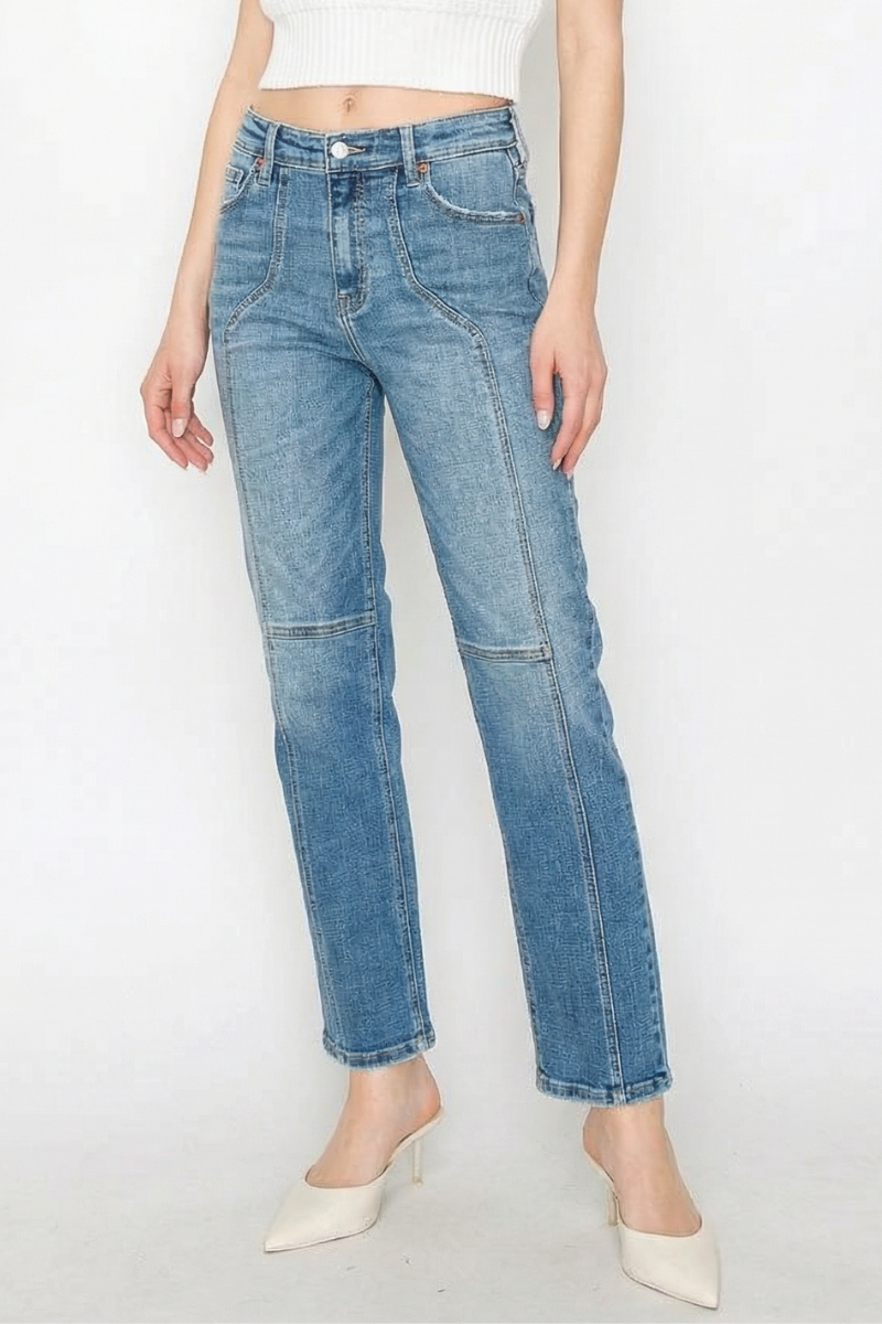 High Rise Straight Leg Jeans with Western Detailing