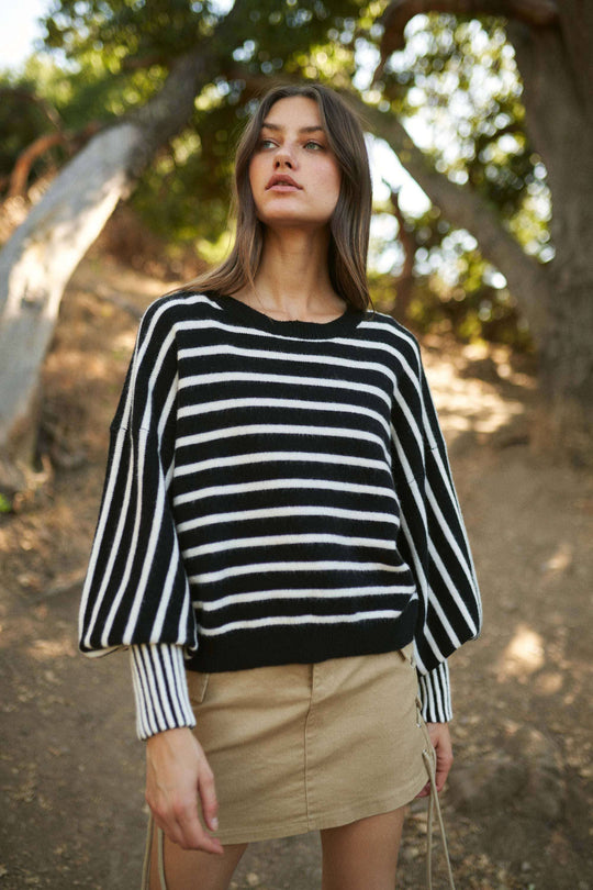 Stripe Puff Sleeve Sweater
