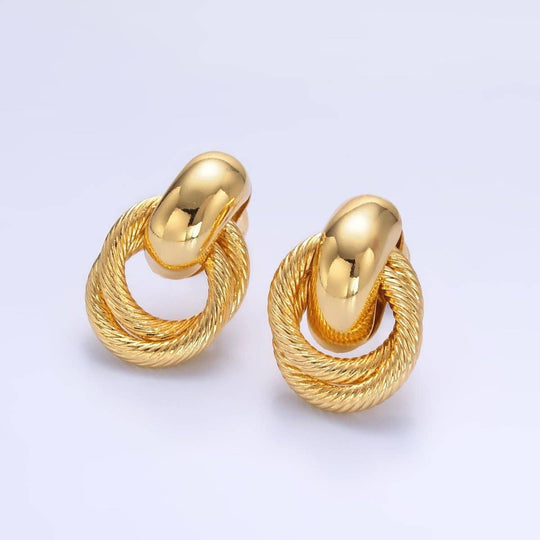 24K Gold Filled Circular Croissant Knot Doorknocker Stud Earrings