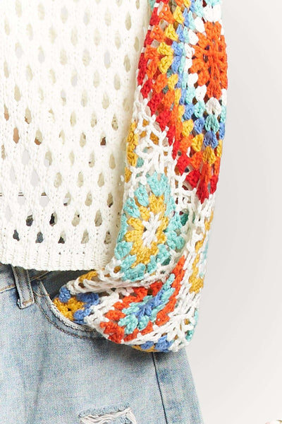 Front Tie Crochet Cropped Cardigan