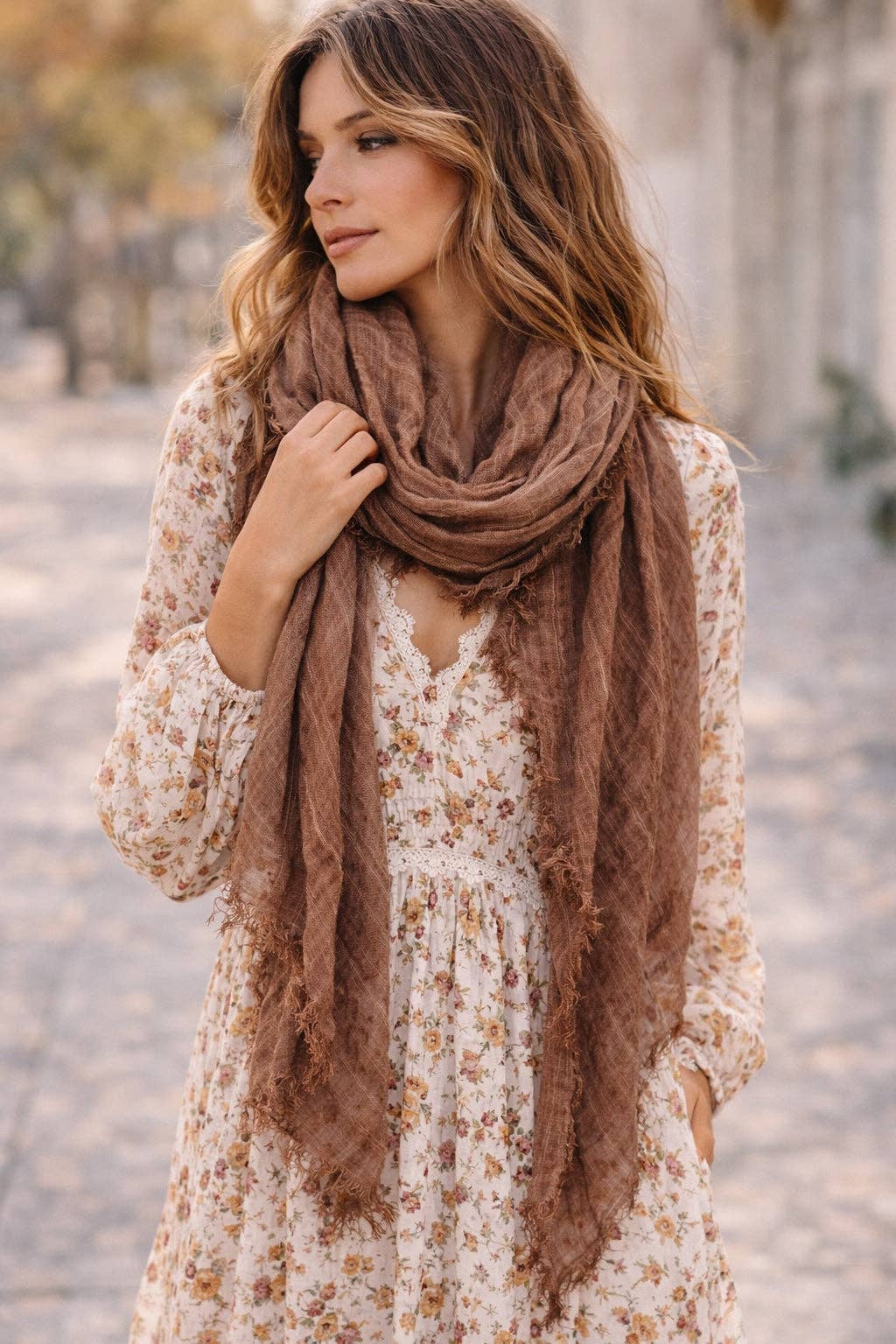 Stonewashed Solid Color Frayed Oversized Scarf