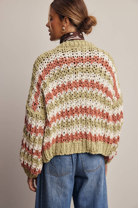 Hand Crochet Stripe Open Cardigan