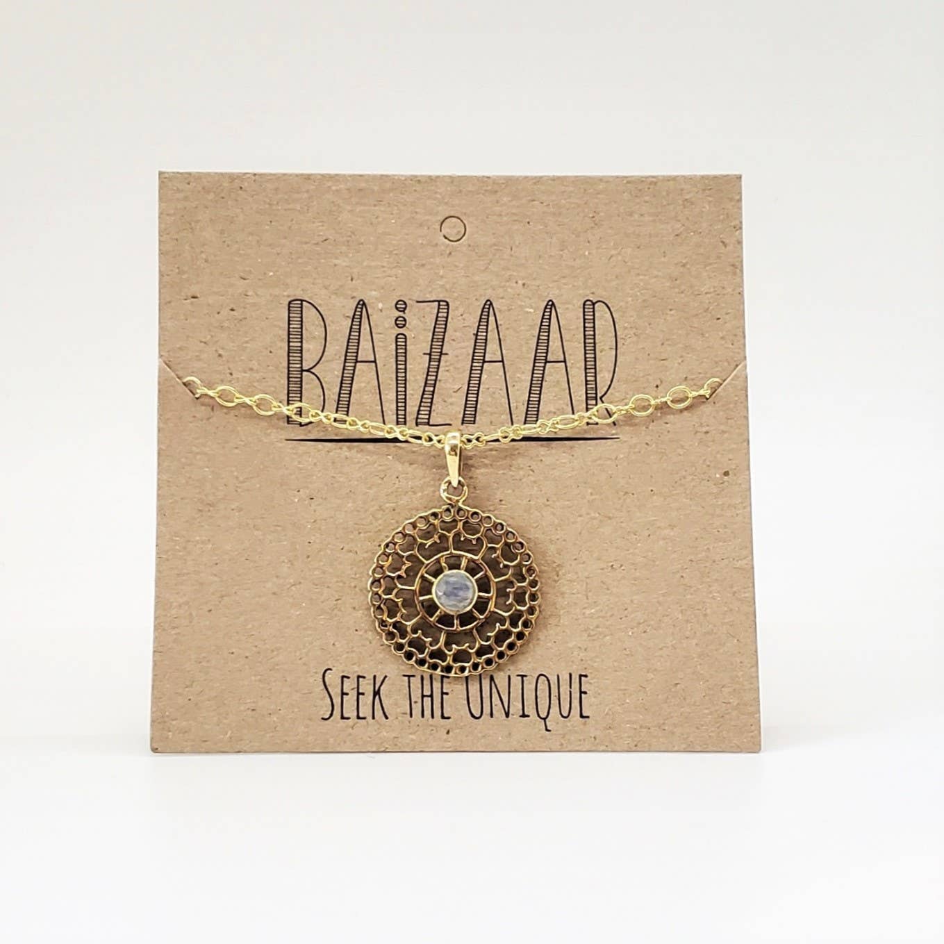 Baizaar Brass Mandala Moonstone Necklace - BP035 - Simple Good