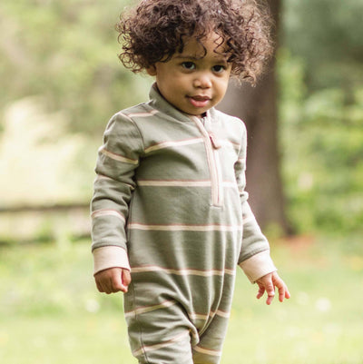 Green Holland Stripe Infant Jumpsuit