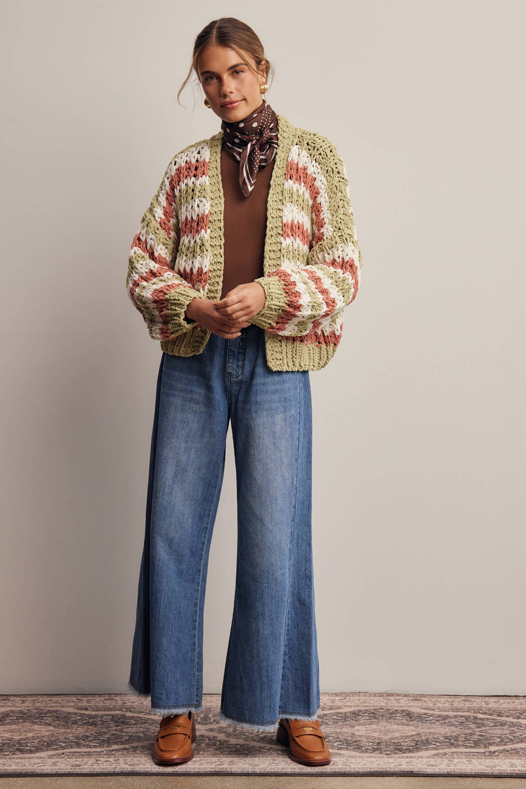 Hand Crochet Stripe Open Cardigan