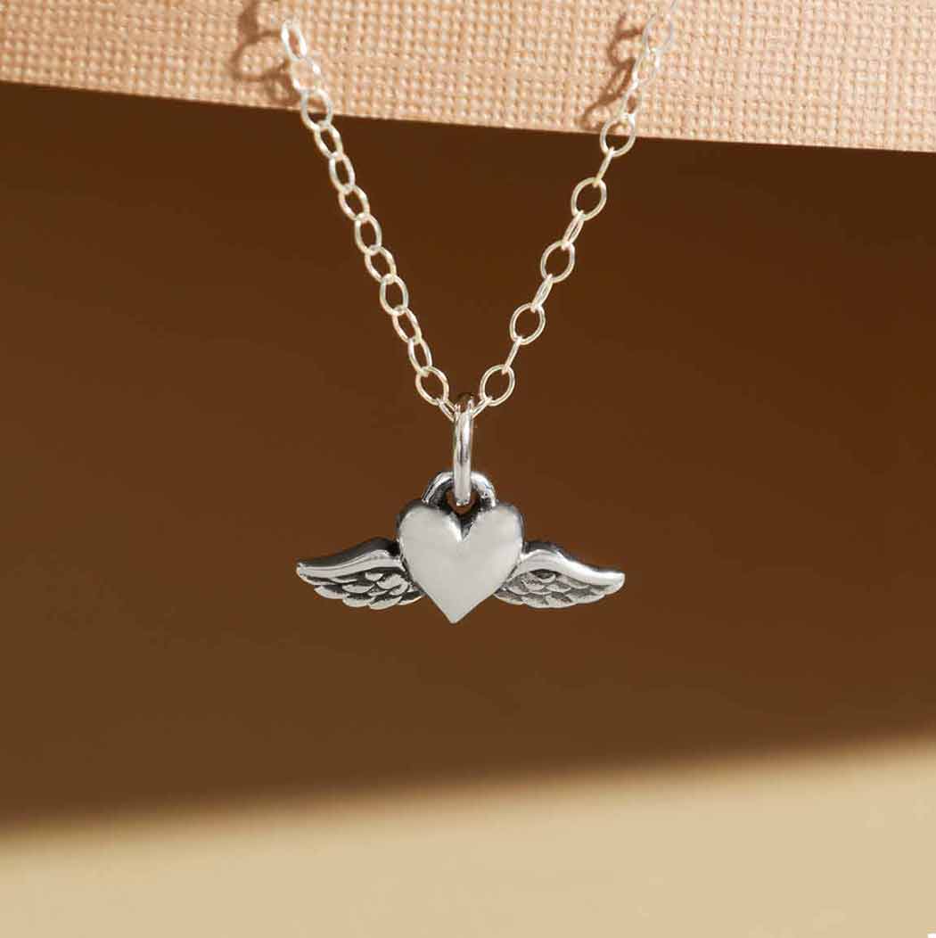 Sterling Silver Mini Flying Heart Necklace