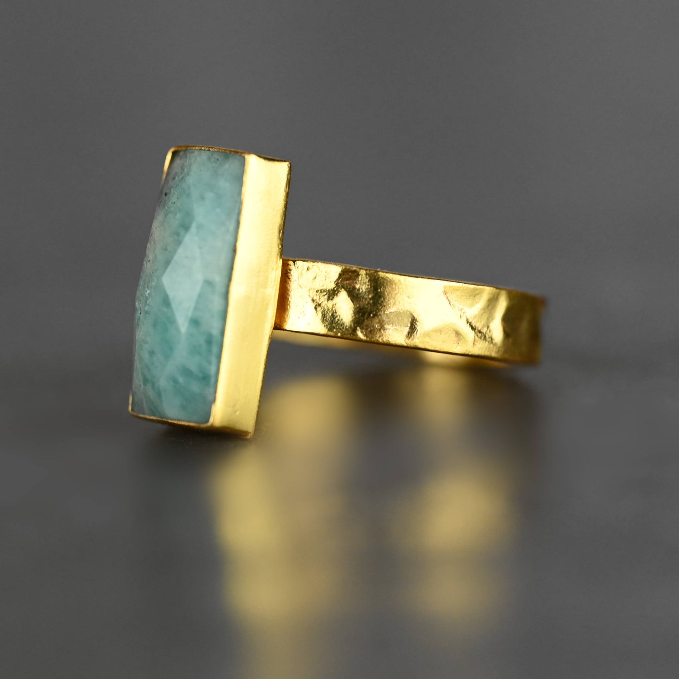 Amazonite Hand Hammered Band Ring