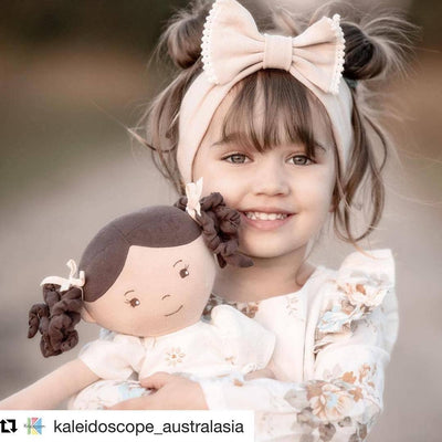 Cecilia Dk. Brown Hair in Cream Linen Dress with Display Box