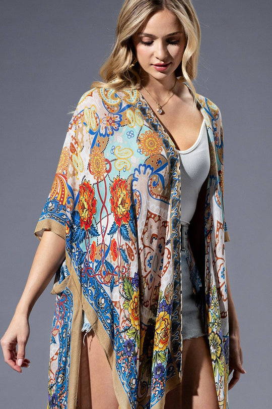 Gold Blue Mandala Viscose Kimono