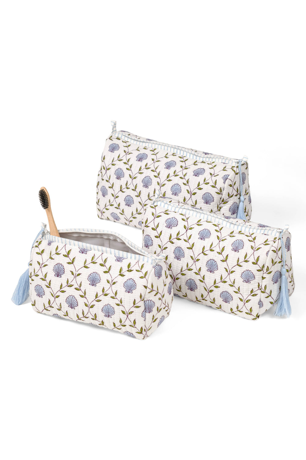 Blue Seashell Blockprint Makeup Bag
