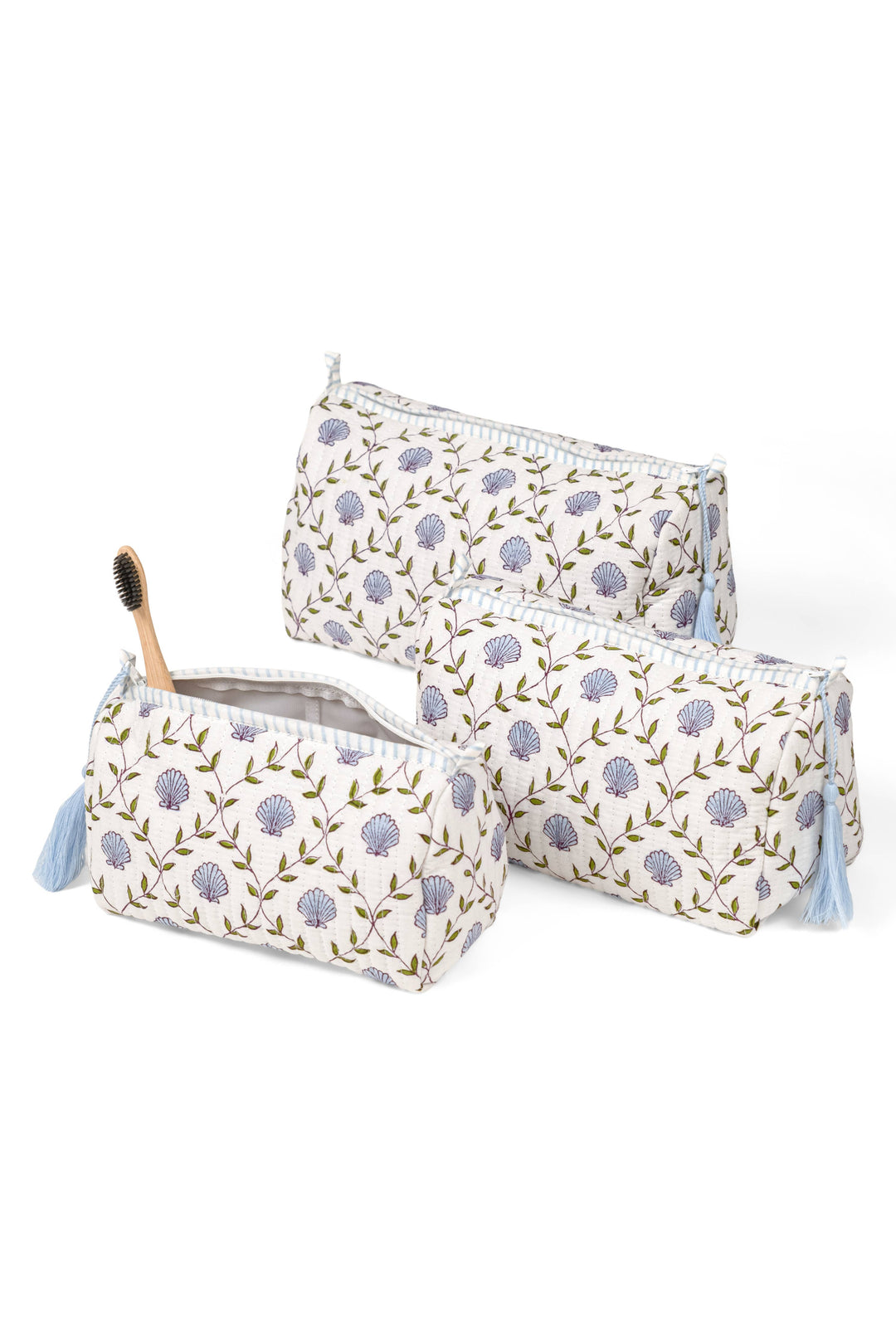 Blue Seashell Blockprint Makeup Bag