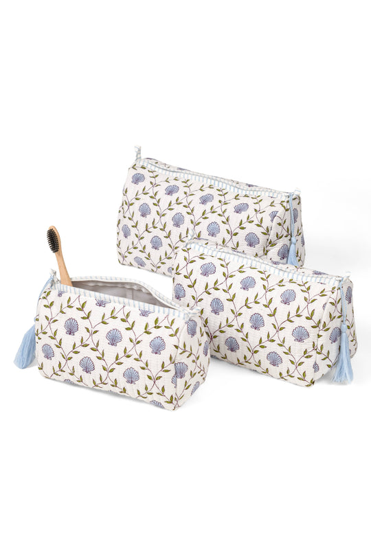 Blue Seashell Blockprint Makeup Bag