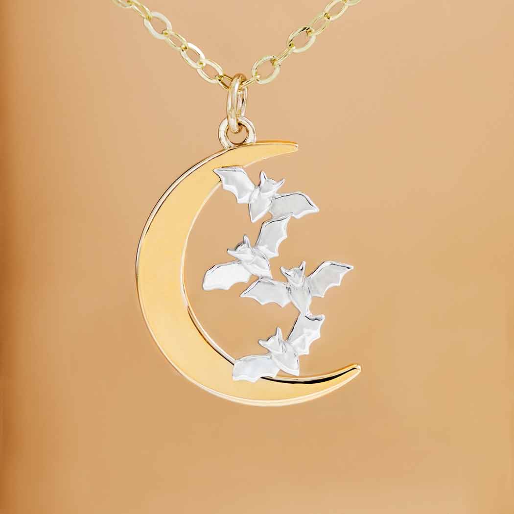 Nina Designs Bronze Moon Necklace with Bats on Gold Fill Chain - Simple Good