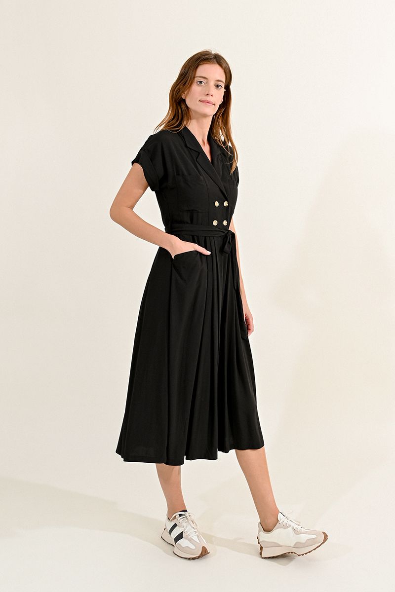 Molly Bracken Black Dress with Button Detail - Simple Good
