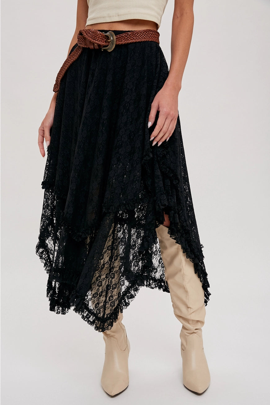 Lace Tiered Midi Skirt