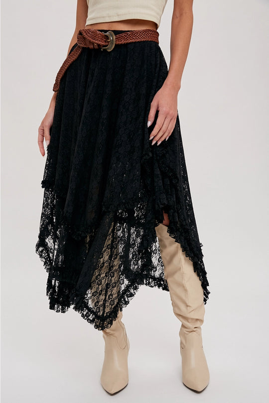 Lace Tiered Midi Skirt