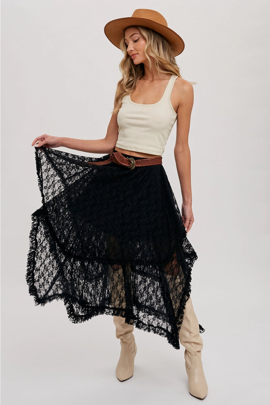 Lace Tiered Midi Skirt