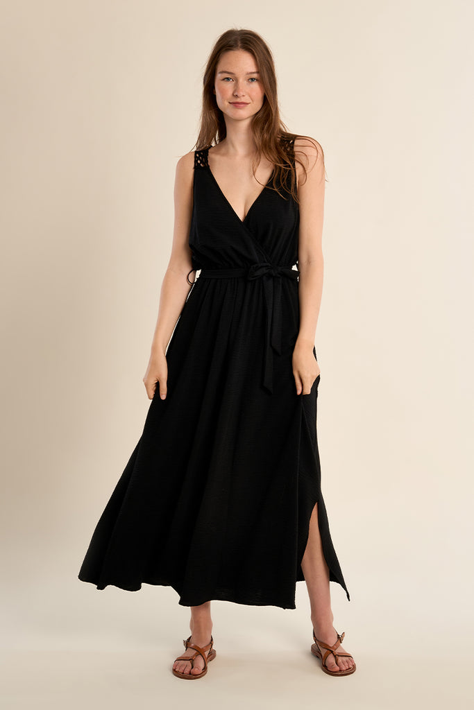 crochet black maxi dress with Detail – Simple Good General Fabric: SS26 Pointelle Knit Knit Dress | Black, Experience the airy texture Color:Black Handkerchief