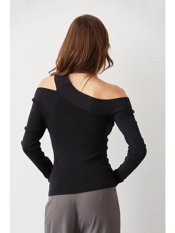 Crescent Black Knit Top With Shoulder Detail - Simple Good