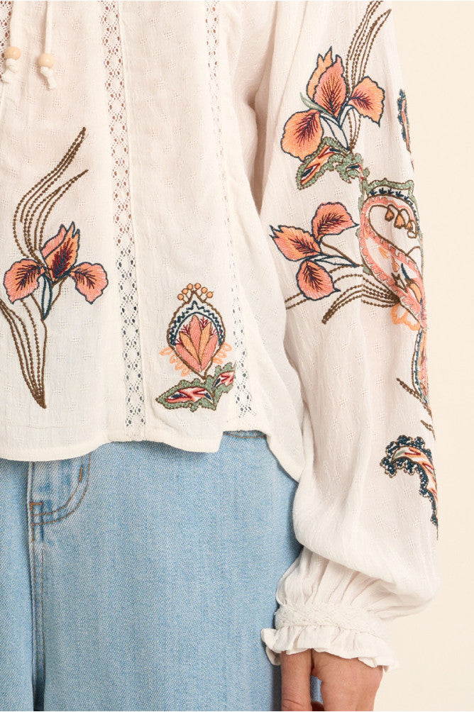 Embroidered Orchid Cotton Blouse
