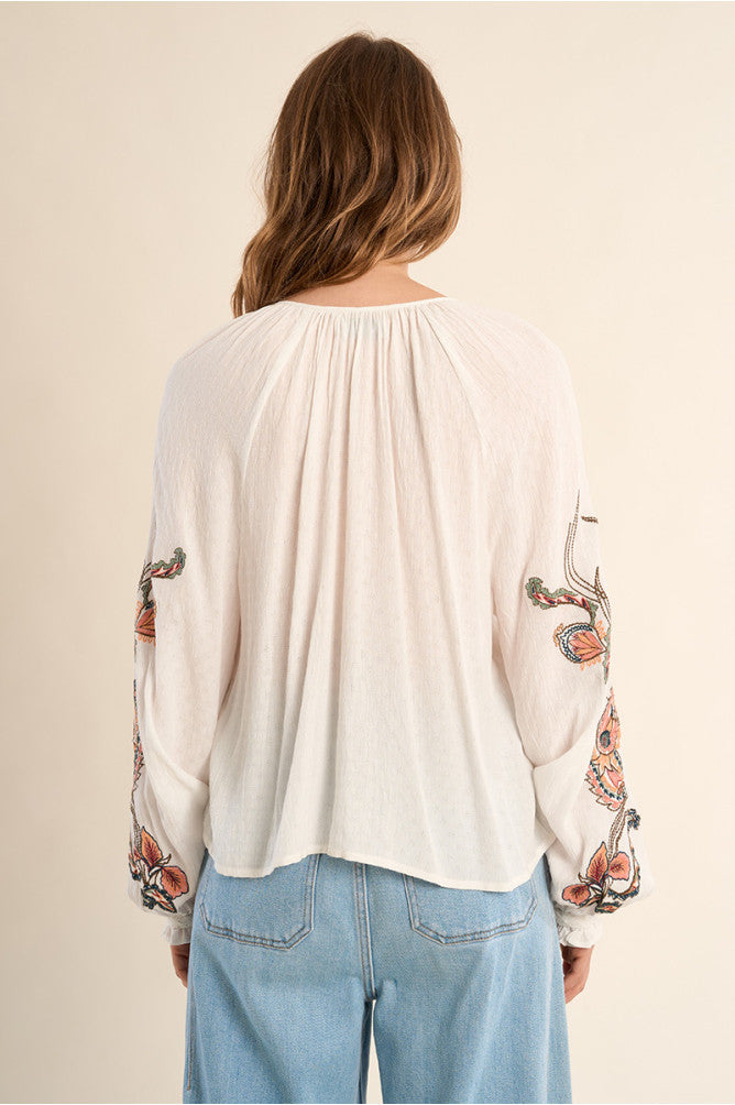 Embroidered Orchid Cotton Blouse