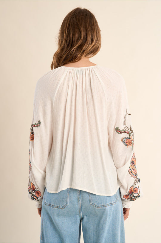 Embroidered Orchid Cotton Blouse