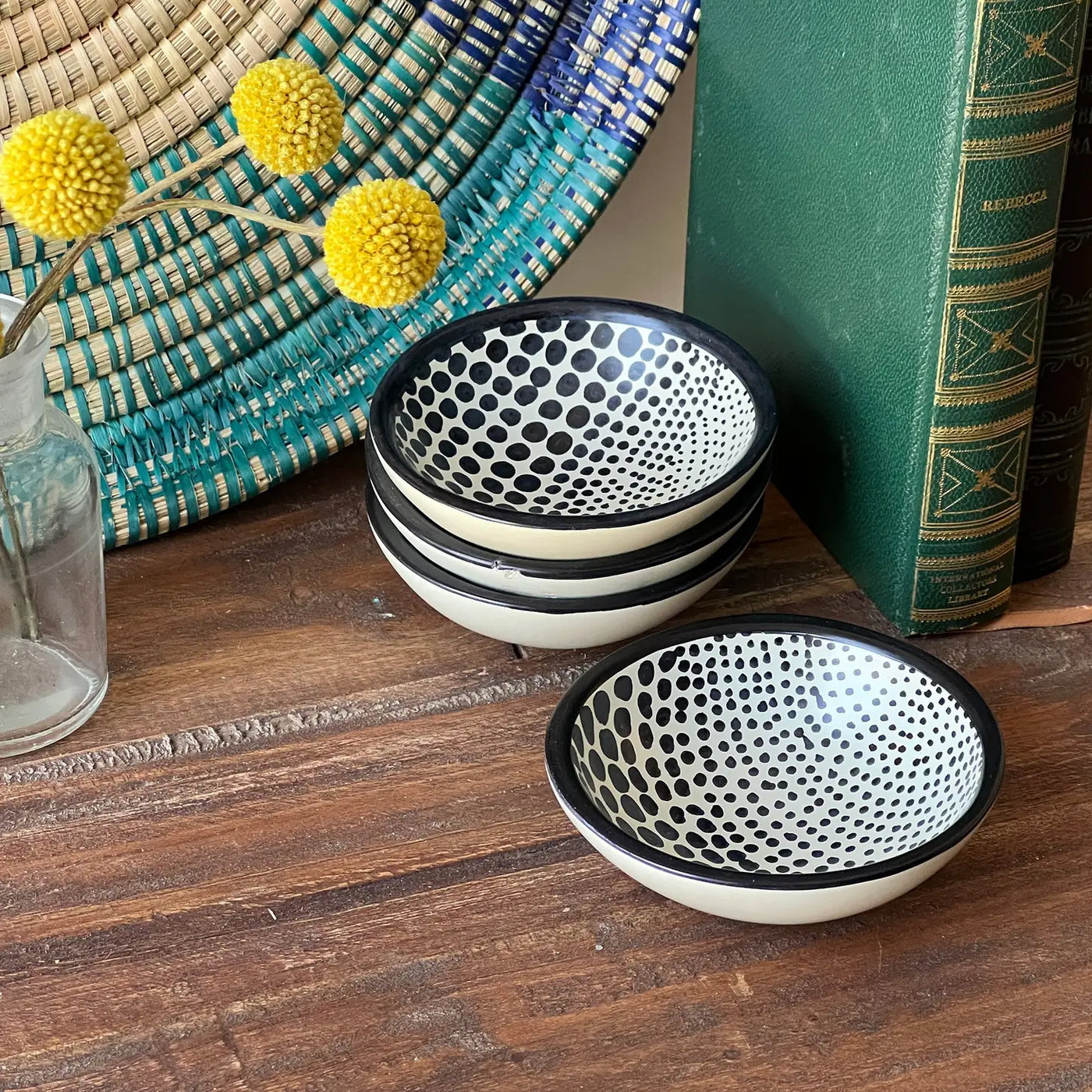 Global Crafts Black and White Soapstone Dish - Set of 4 - Simple Good