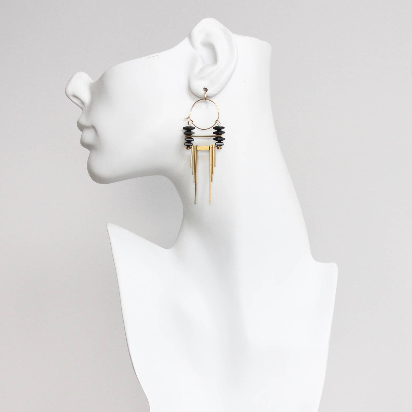 David Aubrey Jewelry CHRE54 ArtDeco hematite and brass hoop earrings - Simple Good