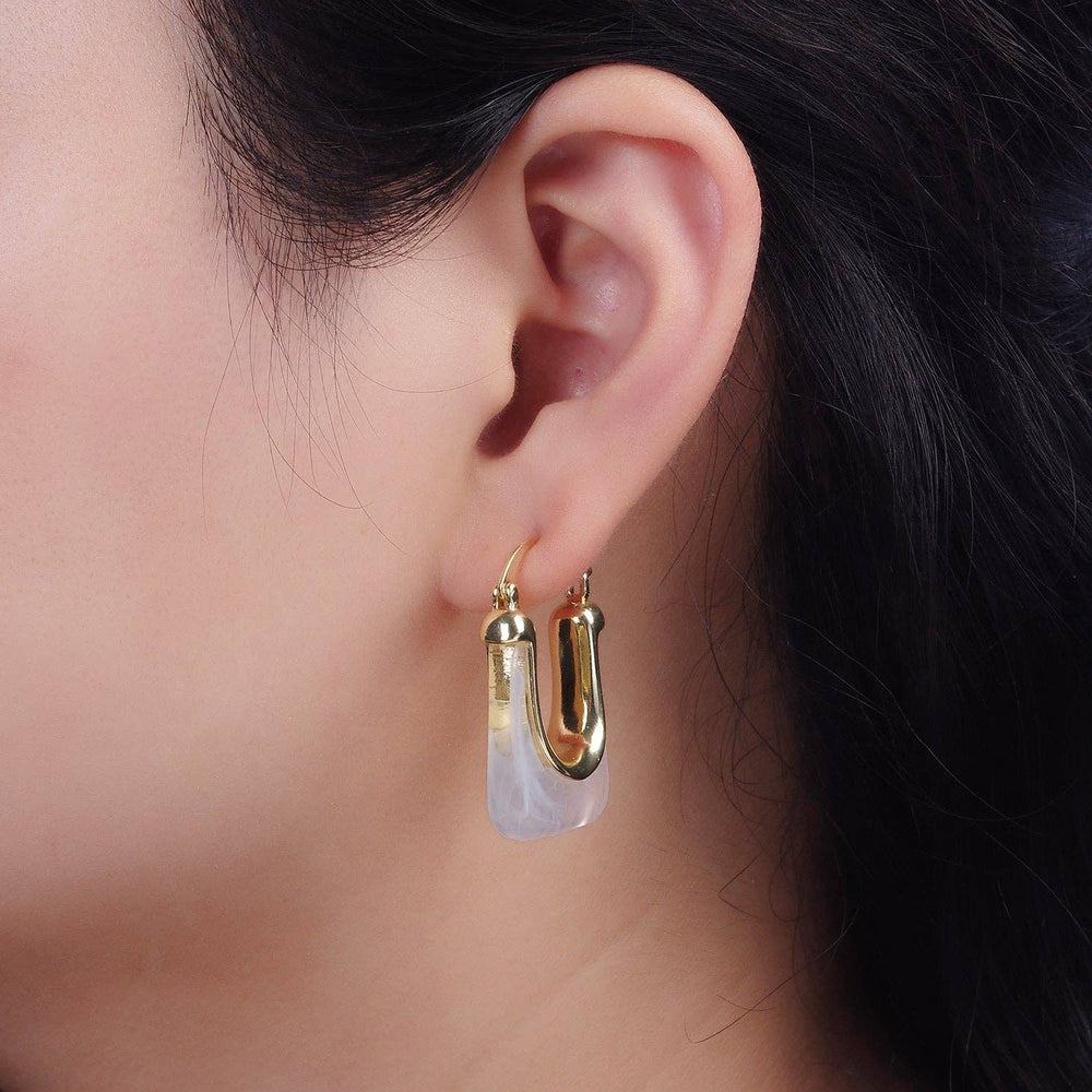 14K Gold Filled Clear U-Shaped Rectangular Acrylic Earrings