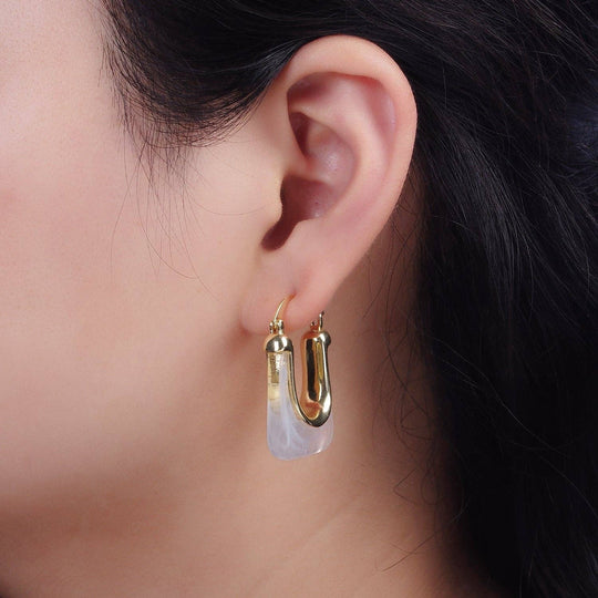 14K Gold Filled Clear U-Shaped Rectangular Acrylic Earrings