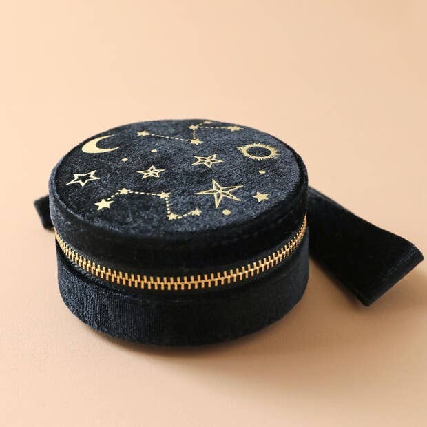 Lisa Angel Starry Night Velvet Round Jewelry Case in Black - Simple Good