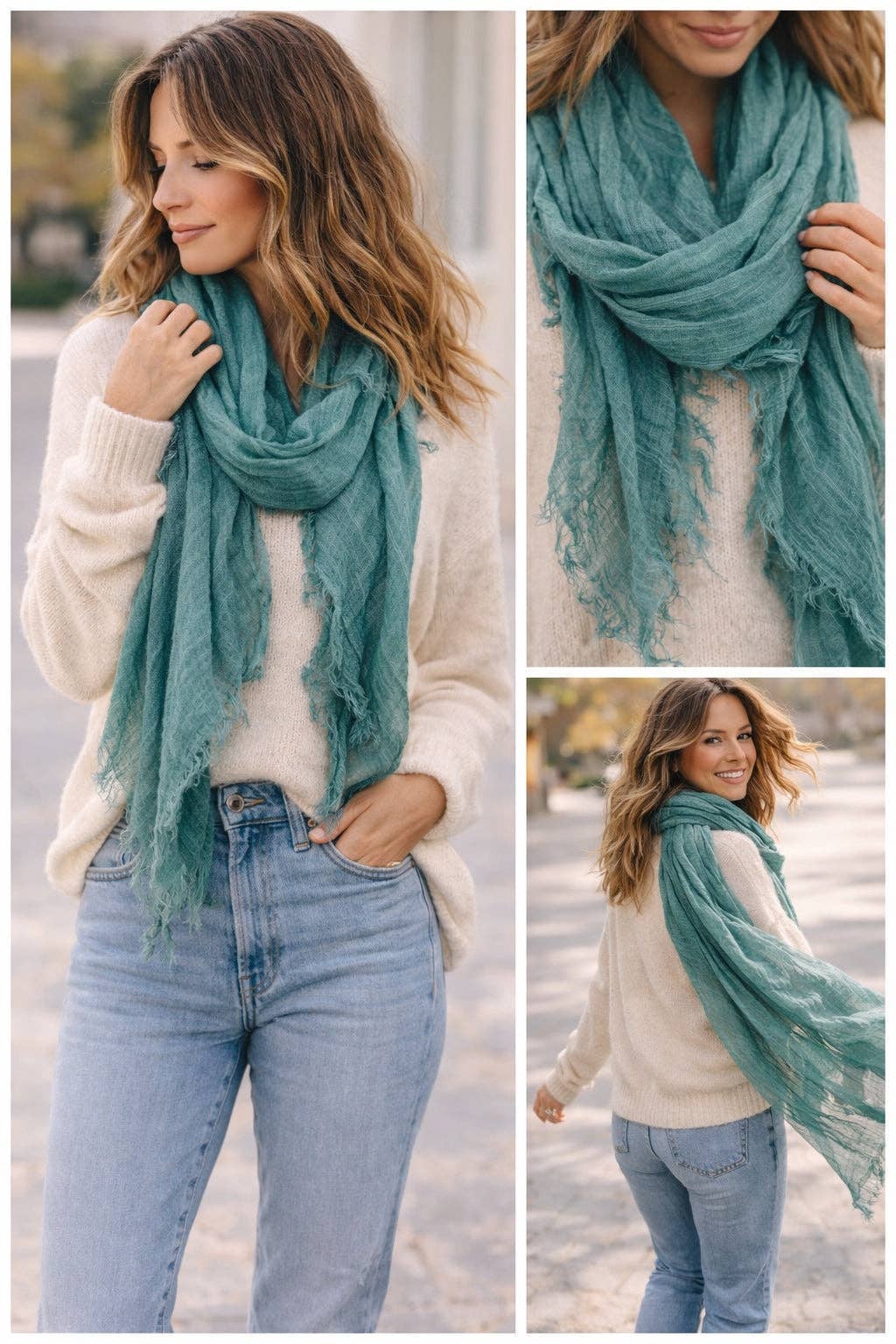 Stonewashed Solid Color Frayed Oversized Scarf