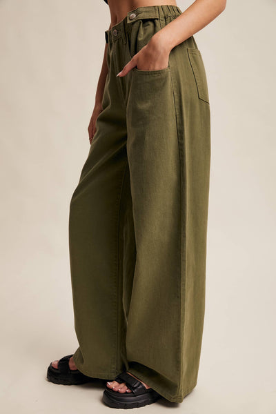 Wide-Leg Colored Denim Pants