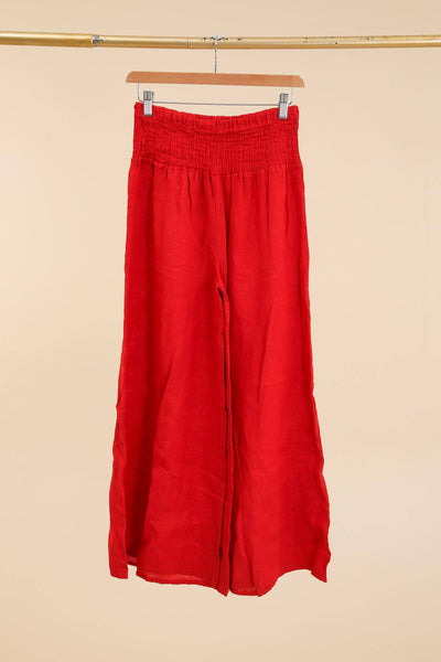 Linen Trousers With Elastic Cinched Waist