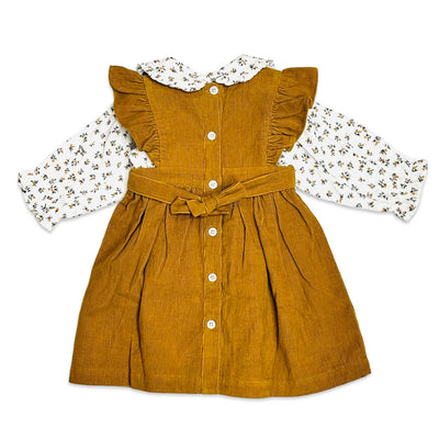 Corduroy Pinafore Baby Dress & Floral Shirt Set