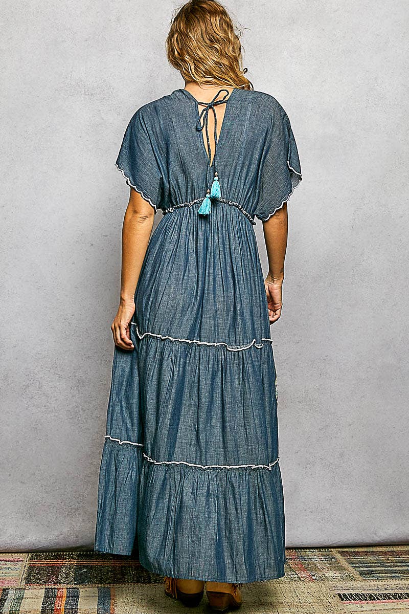Embroidered Denim Dress