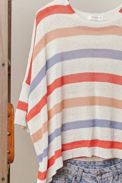 Loose Fit Multicolor Striped Knit Top