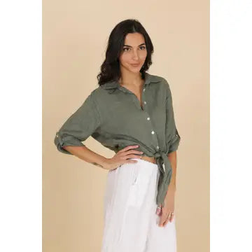Tie Front Linen Button Up