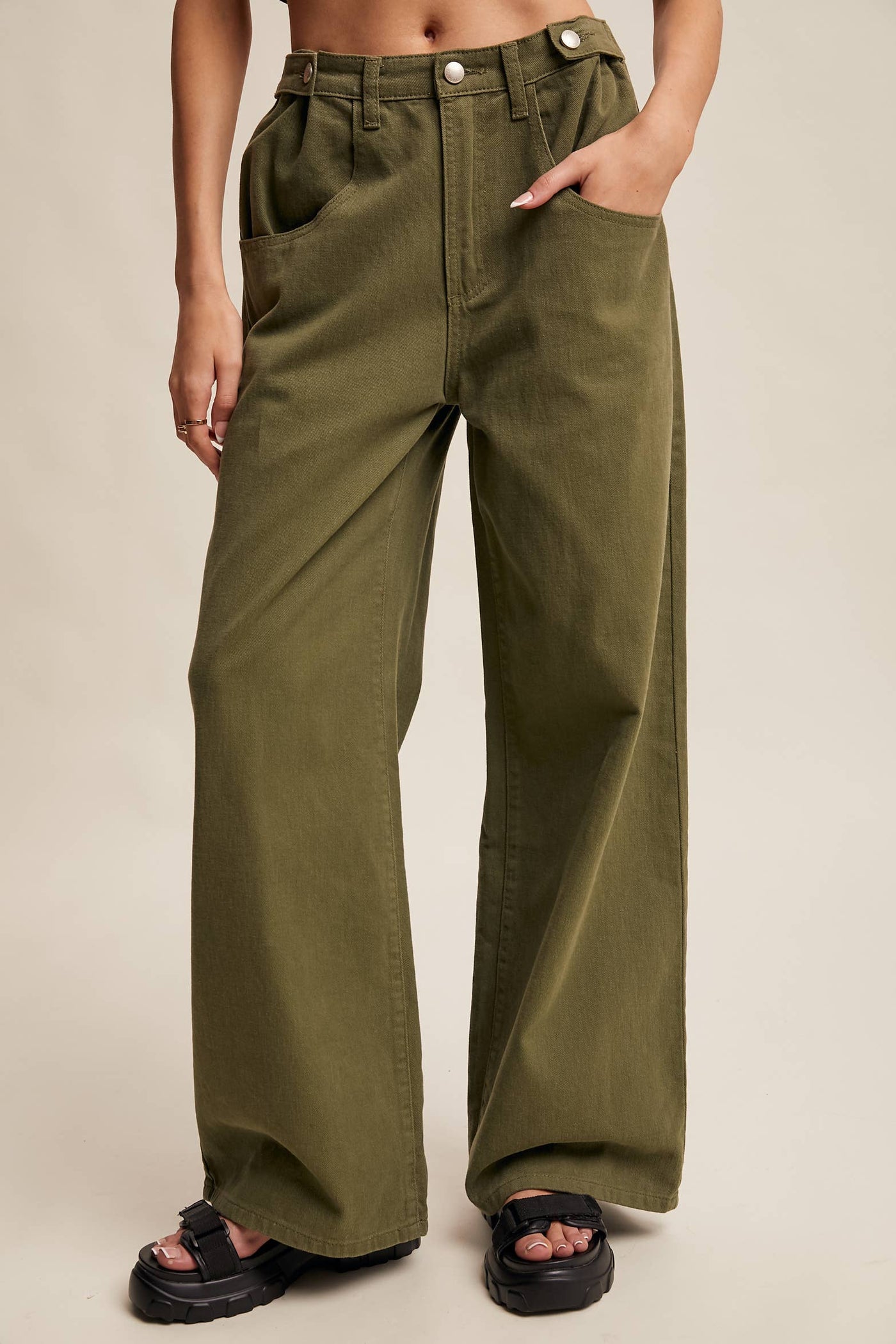 Wide-Leg Colored Denim Pants