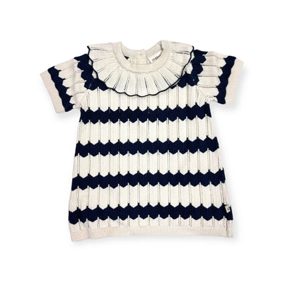 Ruffle Collar Fancy Knit Baby Sweater Dress