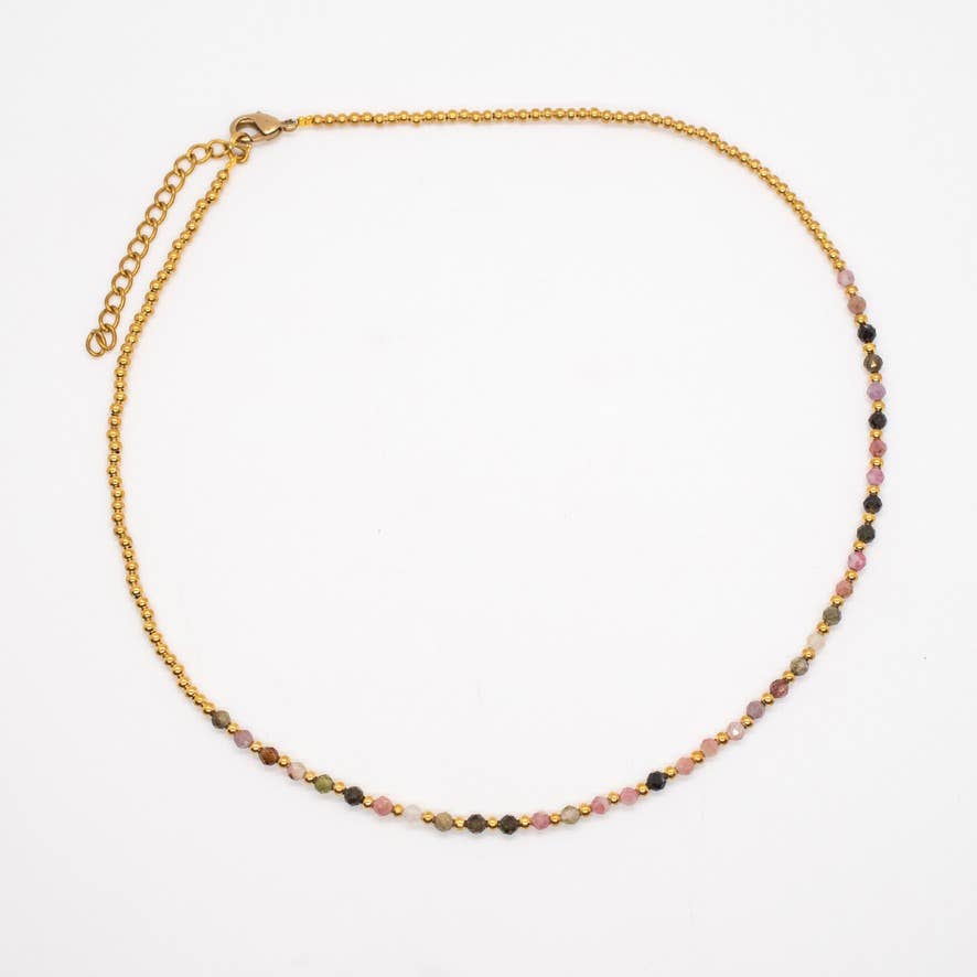 Simple Beaded Faceted Stone Necklace